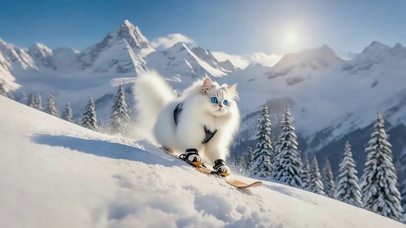 白色波斯猫滑雪