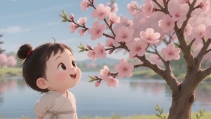 桃花飘落