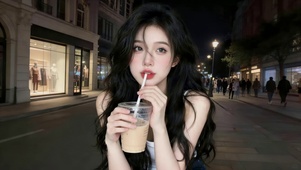 街边可爱奶茶女孩