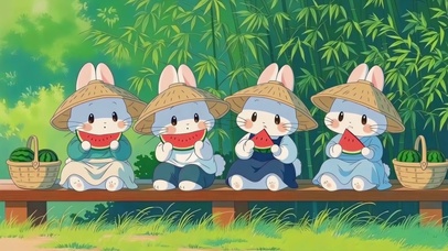 竹林下的吃瓜小分队