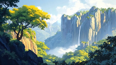 蓝天阳光云雾山林