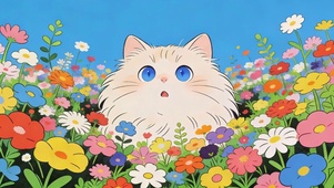 花丛中的猫咪