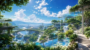 梦幻治愈未来生态城市风景