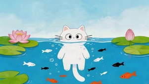 池塘小白猫