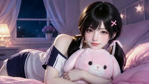 夜晚卧室软萌甜美少女