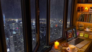 雨天窗外城市夜景