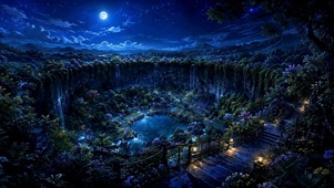 月夜星空山谷秘境
