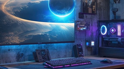 宇宙星云科幻房间带鱼屏