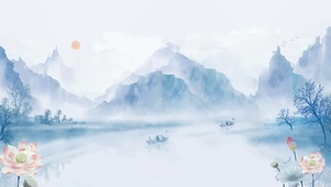 中国风荷花风景水墨画