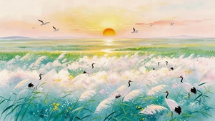 芦苇从仙鹤