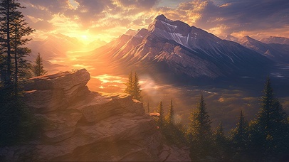 俯瞰落日山谷草原