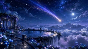 梦幻星空山顶云海流星夜景