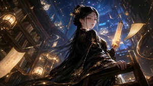 黑金古风星空藏书阁美人