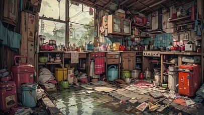 【雨景】杂乱的厨房