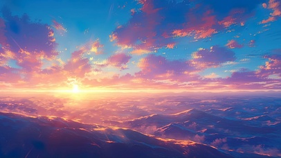 梦幻晚霞无边山脉