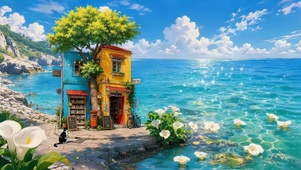 蓝色大海边别墅