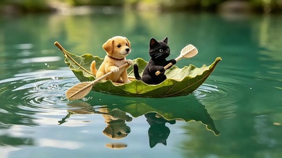 猫狗泛舟同游