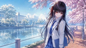 樱花河畔校园制服少女千咲