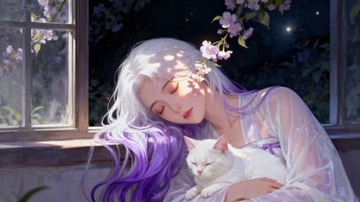 光影里的少女和白猫