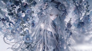 天青色蜀葵花少女