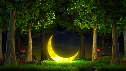 夜晚树林弯月