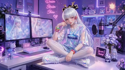 紫幻电竞房白发美少女