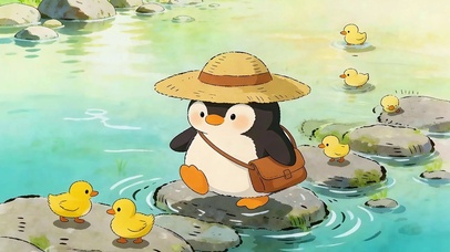 溪畔萌趣企鹅