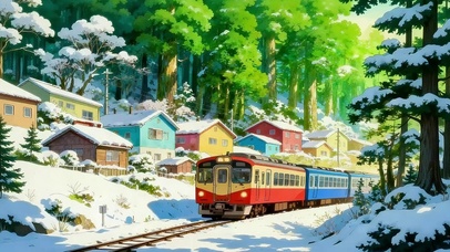 雪景小镇火车