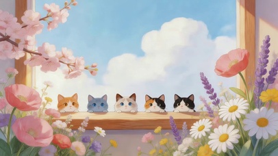鲜花窗台猫咪
