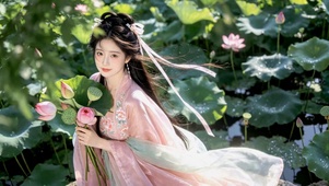 荷塘古风汉服美少女