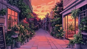 静谧黄昏温馨绿植商店