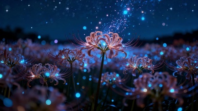 银河星空下的荧光彼岸花