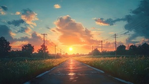 乡村小路的落日黄昏