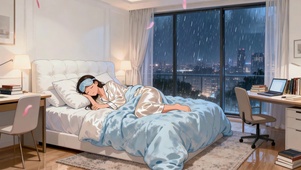雨夜城市卧室安睡美少女