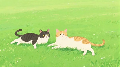 草坪上的两只猫