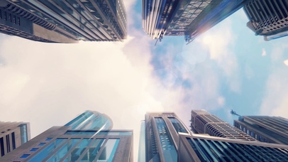 4K飞机飞过高楼大厦