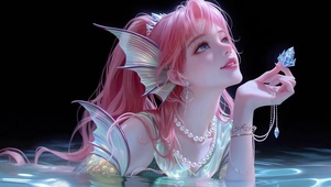 高马尾粉毛人鱼女孩