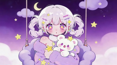 云彩上荡秋千女孩