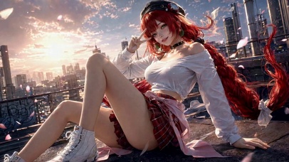 落日屋顶少女
