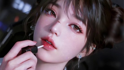 涂口红的时尚少女