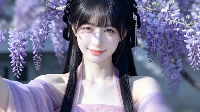 紫藤花唯美光影古风少女