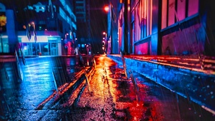 雨夜安静的街道