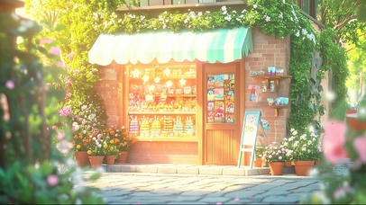 夏日城市街道温馨商店