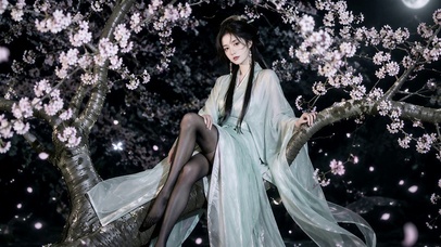 树枝上的黑丝美女