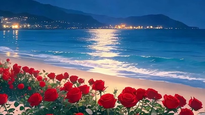夜景海滩花朵带鱼屏