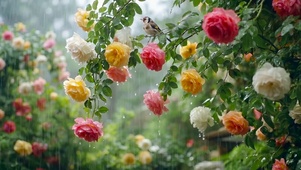 雨中月季花