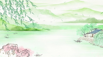 古风柳树人家远山