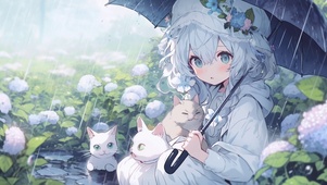 猫与绣球花的雨季