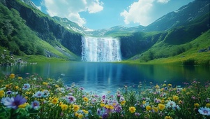 花丛湖景瀑布