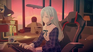 银发少女 书桌黄昏飞机